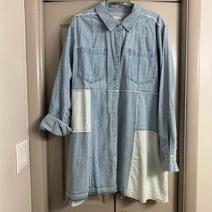 Light Blue Patchwork Denim Shirt Dress